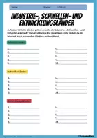 Vorschau - Arbeitsblätter - Industrieländer, Entwicklungsländer, Schwellenländer - Übersicht der Länder - Arbeitsblatt mit Lösung - Erdkunde Klasse 9/10 - Deckblatt