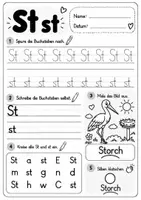 Vorschau - Arbeitsblätter - Buchstabenverbindung St st - Nachspuren, Schreiben, Ausmalen - Arbeitsblatt Deutsch Klasse 1 - Deckblatt
