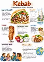 Vorschau - Arbeitsblätter - Lernplakat + Arbeitsblätter zum Thema "Kebab" + Lösung & Fragen & MP3 + Mindmap + Infografik - Deckblatt