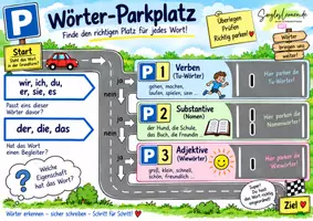 Vorschau - Fördermaterial/Inklusion - Wörter-Parkplatz: Wortarten erkennen, Groß- und Kleinschreibung üben; - Deckblatt