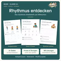 Vorschau - Unterrichtsreihen - Rhythmus entdecken – Musik Klasse 3/4 | Illustriertes Arbeitsheft mit Bodypercussion, Notenwerten und Lösungen - Deckblatt