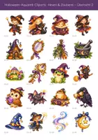 Vorschau - Bildkarten - Halloween-Cliparts Aquarell: 50 Hexen und Zauberei - Seite 2