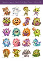 Vorschau - Bildkarten - Halloween-Cliparts Aquarell: 50 freundliche Monster - Seite 2