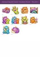 Vorschau - Bildkarten - Halloween-Cliparts Aquarell: 50 freundliche Monster - Seite 3