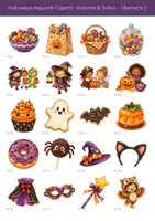 Vorschau - Bildkarten - Halloween-Cliparts Aquarell: 50 Kostüme, Süßigkeiten - Seite 2