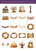 Vorschau - Bildkarten - Halloween-Cliparts Aquarell: 50 Deko und Rahmen - Seite 1