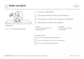 Vorschau - Stationenlernen - Sport: Rolle vorwärts und Hockwende, zwei Stationskarten Turnen - Deckblatt