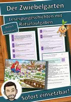 Vorschau - Mal- und Bastelvorlagen - Der Zwiebelgarten – Lesespurgeschichte mit Rätselaufgaben (Klasse 3) - Deckblatt