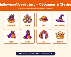 Vorschau - Präsentationen/Tafelbilder - Halloween Englisch Flashcards: Clothes - Deckblatt