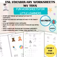 Vista previa - Hojas de trabajo - UK My Toys ESL Vocabulary Worksheets Cut and Paste Activities Years 1-2 - Portada