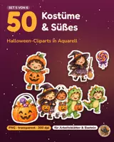 Vorschau - Bildkarten - Halloween-Cliparts Aquarell: 50 Kostüme, Süßigkeiten - Deckblatt