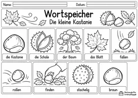 Vorschau - Mal- und Bastelvorlagen - Die kleine Kastanie 🍂 Herbstliche Lesegeschichte mit Wortschatz, Leseverständnis und differenziertem Schreiben für Klasse 2 und 3 - Seite 2