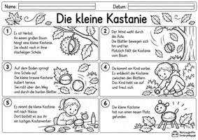 Vorschau - Mal- und Bastelvorlagen - Die kleine Kastanie 🍂 Herbstliche Lesegeschichte mit Wortschatz, Leseverständnis und differenziertem Schreiben für Klasse 2 und 3 - Seite 1