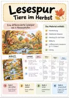 Vorschau - Arbeitsblätter - Lesespur "Tiere im Herbst" 4fach differenziert - Deckblatt