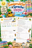Vorschau - Arbeitsblätter - Sommerwörter & Sprache | Wortarten, Nomen, Verben & Adjektive - Deckblatt