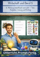 Vorschau - Stundenentwürfe - 6. Werbung beeinflusst auch dich – Text, Aufgaben, Lösung und Eintrag - Deckblatt