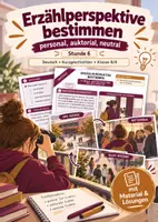 Vorschau - Arbeitsblätter - Erzählperspektive in der Kurzgeschichte: personal, auktorial, neutral | Unterrichtsstunde mit Materialtext, Arbeitsblättern und Lösungen | Deutsch Klasse 9/10 - Deckblatt