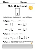Vorschau - Arbeitsblätter - Klatschzettel: Halbe Note in der Grundschule (mit Lösung) - Deckblatt
