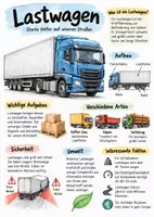 Vorschau - Arbeitsblätter - Lernplakat + Arbeitsblätter zum Thema "Lastwagen" + Lösung & MP3 + Mindmap + Infografik - Deckblatt