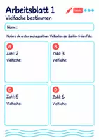 Vorschau - Arbeitsblätter - Vielfache bestimmen Klasse 5 Gymnasium | Mathematik Sekundarstufe I | 10 Arbeitsblätter mit Lösungen als PDF - Seite 1