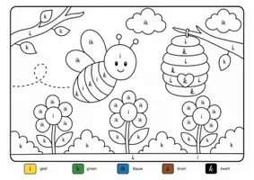 Voorbeeld - 🎨 Kleurplaten – spelend oefenen met letters, getallen en getalbeelden - Pagina 1