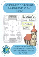 Vorschau - Arbeitsblätter - Evangelisch / Katholisch - Gegenstände in der Kirche - Deckblatt