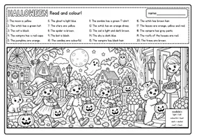 Vorschau - Arbeitsblätter - Halloween: Read And Colour Arbeitsblätter (Englisch Grundschule) - Seite 1