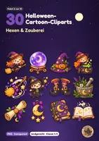 Vorschau - selbst erstellte Cliparts/Grafiken - 30 Halloween-Cliparts: Hexen & Zauberei (Cartoon-PNG, transparent) - Deckblatt