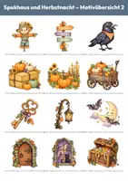 Vorschau - selbst erstellte Cliparts/Grafiken - 30 Halloween-Cliparts: Spukhaus und Herbstnacht (PNG, Aquarell, transparent) - Seite 2