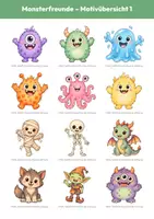 Vorschau - selbst erstellte Cliparts/Grafiken - 30 Halloween-Cliparts: Monsterfreunde (PNG, Aquarell, transparent) - Seite 1