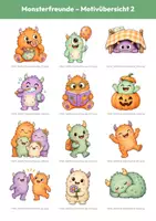 Vorschau - selbst erstellte Cliparts/Grafiken - 30 Halloween-Cliparts: Monsterfreunde (PNG, Aquarell, transparent) - Seite 2
