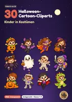 Vorschau - selbst erstellte Cliparts/Grafiken - 30 Halloween-Cliparts: Kinder in Kostümen (Cartoon-PNG, transparent) - Deckblatt