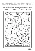 Vorschau - Arbeitsblätter - KATZE Noten- und Pausenwerte in der Musik (Ausmalbild) - Deckblatt