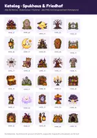 Vorschau - selbst erstellte Cliparts/Grafiken - 30 Halloween-Cliparts: Spukhaus & Friedhof (Cartoon-PNG, transparent) - Seite 1
