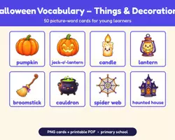 Vorschau - Präsentationen/Tafelbilder - Halloween Englisch Flashcards: Things & Decorations - Deckblatt