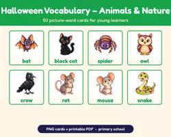 Vorschau - Präsentationen/Tafelbilder - Halloween Englisch Flashcards: Animals & Nature - Deckblatt