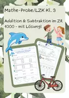 Vorschau - Arbeitsblätter - Mathe-Probe / LZK "Addition & Subtraktion im ZR 1000" - Kl. 3 - Deckblatt