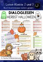 Vorschau - Arbeitsblätter - 12 Dialoge Herbst Halloween Lesezeit - Freiarbeit Klasse 2 und 3 - Deckblatt
