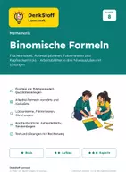 Vorschau - Arbeitsblätter - Binomische Formeln Klasse 8 – 3 Niveaus - Deckblatt