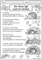 Vorschau - Mal- und Bastelvorlagen - Der kleine Igel sucht ein Versteck – Herbstgeschichte | Lesen, Wortschatz & Schreiben | differenziert | Klasse 2/3 - Seite 1