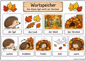 Vorschau - Mal- und Bastelvorlagen - Der kleine Igel sucht ein Versteck – Herbstgeschichte | Lesen, Wortschatz & Schreiben | differenziert | Klasse 2/3 - Seite 3