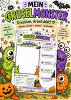 Vorschau - Mal- und Bastelvorlagen - Mein Gruselmonster – Kreatives Halloween-Arbeitsblatt | Monster erfinden & beschreiben - Deckblatt