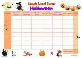 Vorschau - Arbeitsblätter - Halloween Stadt Land Fluss Spiel | Wortschatzspiel Deutsch & DaF/DaZ | Klasse 3/4/5/6/7/8 | editierbar I Unterrichtsspiel für den Herbst - Seite 1