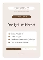 Vorschau - Stundenentwürfe - Der Igel im Herbst - Klasse 1 und 2 Freebie - Deckblatt