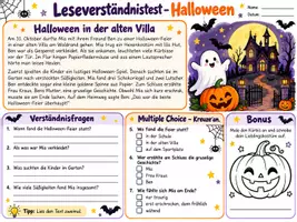 Vorschau - Arbeitsblätter - 🎃 Leseverständnistest – Halloween | 3. Klasse 👻 - Deckblatt