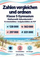 Vorschau - Arbeitsblätter - Zahlen vergleichen und ordnen Klasse 5 Gymnasium | Mathematik Sekundarstufe I | 10 Arbeitsblätter / Aufgabenblätter mit Lösungen als PDF - Deckblatt