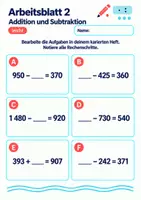 Vorschau - Arbeitsblätter - Addition und Subtraktion Klasse 5 Gymnasium | Mathematik Sekundarstufe I | 10 Arbeitsblätter / Aufgabenblätter mit Lösungen als PDF - Seite 2