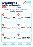 Vorschau - Arbeitsblätter - Addition und Subtraktion Klasse 5 Gymnasium | Mathematik Sekundarstufe I | 10 Arbeitsblätter / Aufgabenblätter mit Lösungen als PDF - Seite 3