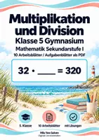 Vorschau - Arbeitsblätter - Multiplikation und Division Klasse 5 Gymnasium | Mathematik Sekundarstufe I | 10 Arbeitsblätter / Aufgabenblätter mit Lösungen als PDF - Deckblatt