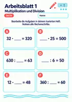 Vorschau - Arbeitsblätter - Multiplikation und Division Klasse 5 Gymnasium | Mathematik Sekundarstufe I | 10 Arbeitsblätter / Aufgabenblätter mit Lösungen als PDF - Seite 1